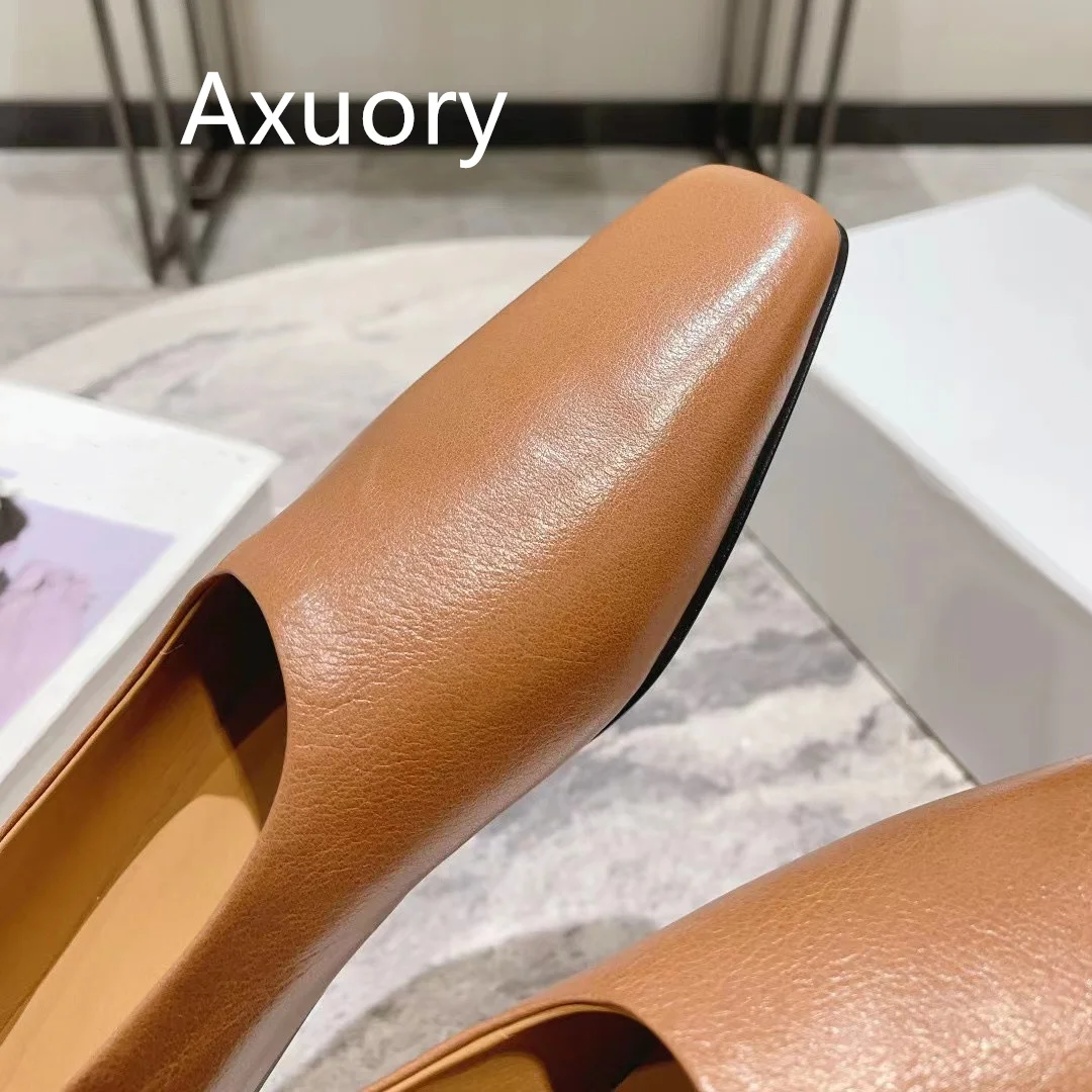 2023 Autumn Women's Flat Shoes Square head mules Genuine Leather Ultra soft material Fashion Style High Quality
