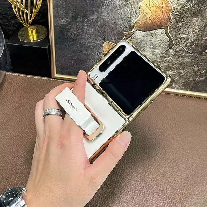 Luxurious Genuine Leather Case with Wrist Strap & Rotating Bracket