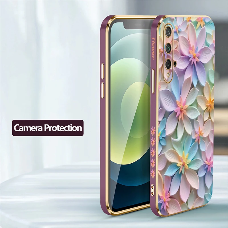 Floral Pattern Plating Silicone Shockproof Phone Case