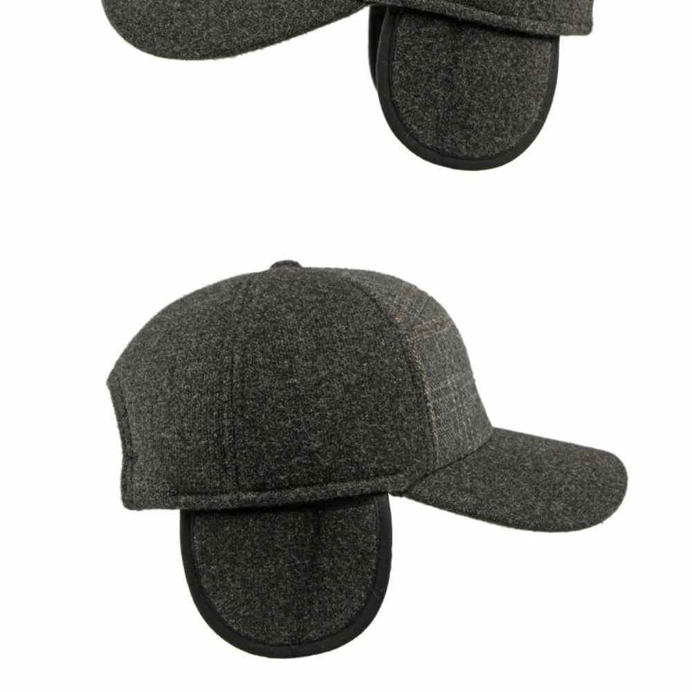 HT5010 Dicke Warme Winter Kappe Männer Hohe Qualität Wolle Baseball Hut Männlichen Schnee Ski Earflap Kappe Einstellbare Baseball Kappe Vater Papa Hut – Detail 15