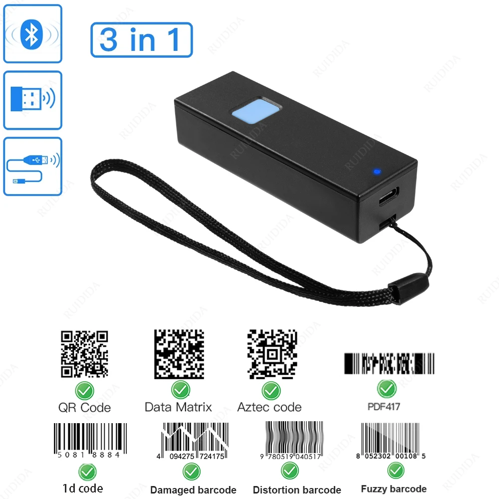 1D CCD Wireless 2.4G Bluetooth Mini Barcode Scanner Pocket Portable Reader 1D 2D QR Code PDF417 Android iPad iPhone pdf document scanner