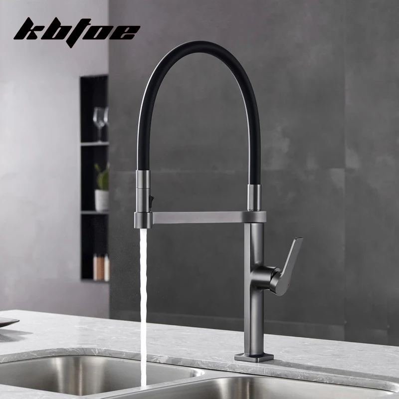 Modern Luxury Kitchen Faucet Pull Out Deck Mounted Hot Cold Water Sink Mixer Tap Spray Nozzle Rotatable Brass Tap Gun Grey Black