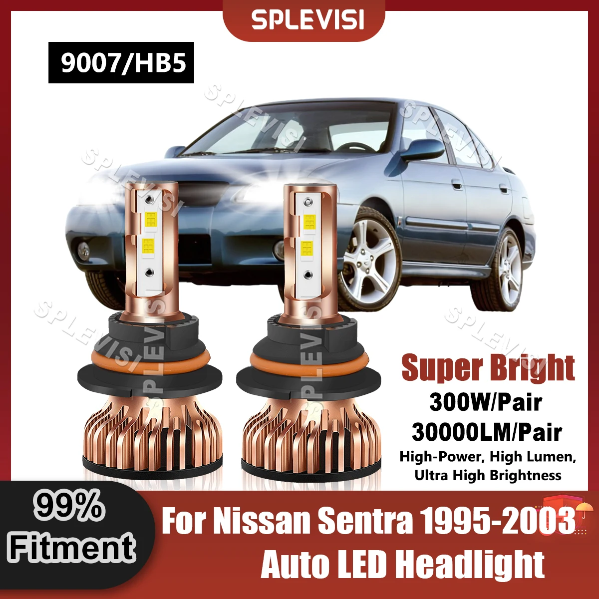 

Brighter White 9007/HB5 LED Headlight Bulbs 9V-24V 300W 30000LM For Nissan Sentra 1995 1996 1997 1998 1999 2000 2001 2002 2003