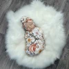 Ylsteed 3 Piece Set Floral Newborn Wrap for Photo Shooting Swaddle Wrap with Hat And Bow Headband Infant Photography Props 4