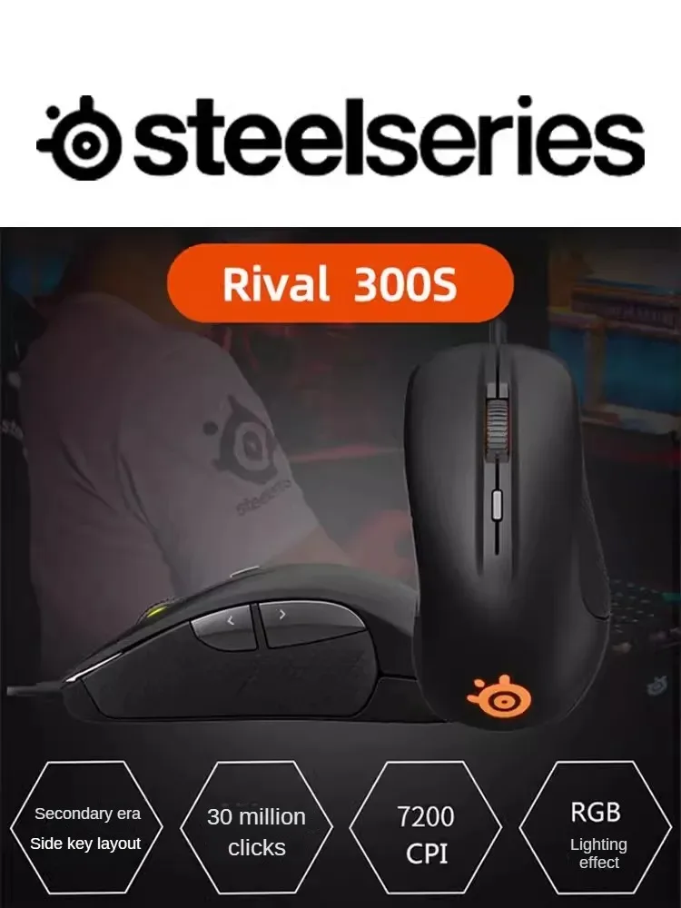 Mouse Gaming com Fio Botões Iluminação Rgb Truemove Sensor Óptico Usb 7200 Cpi Original Steelseries-rival300s - Imagem 2