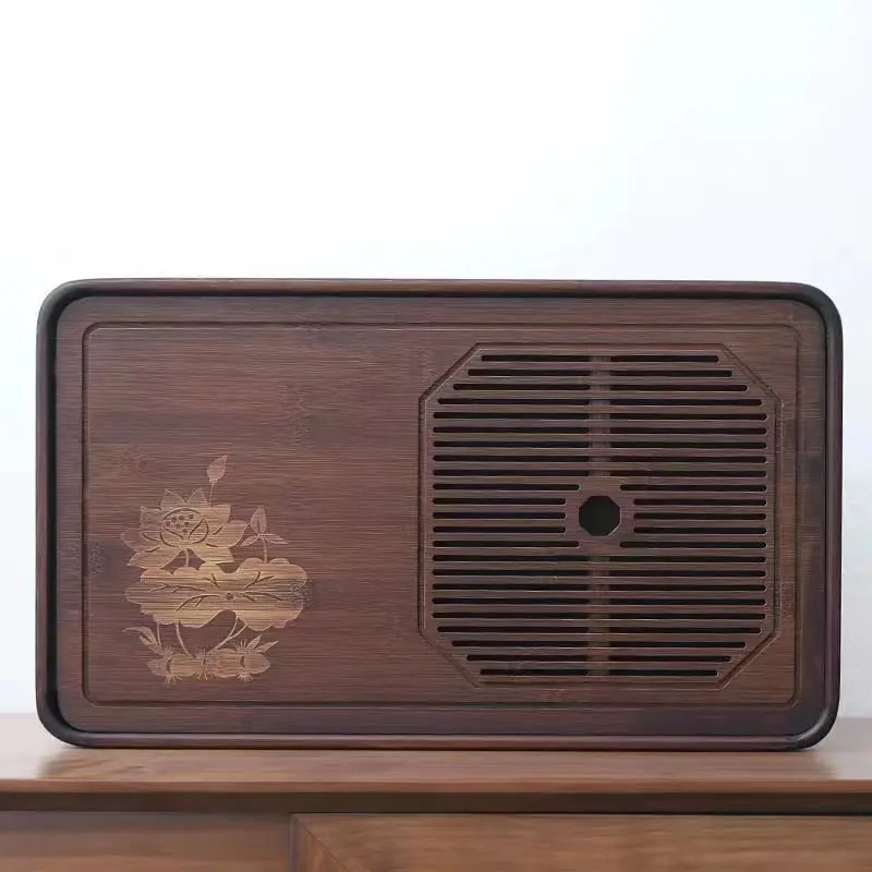 Hand Carving Bamboo Tea Tray Household Tea Set Decorative Tray Water Storage Type Tea Sea Chinese Tradition Teaware Supplies