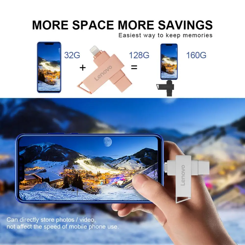 Lenovo USB 3.0 Pen Drive 2TB 128GB Iphone USB Flash Drive memoria chiavetta USB Pendrive 2 In 1 Type-C 1TB Thumb Drive U Disk per PC