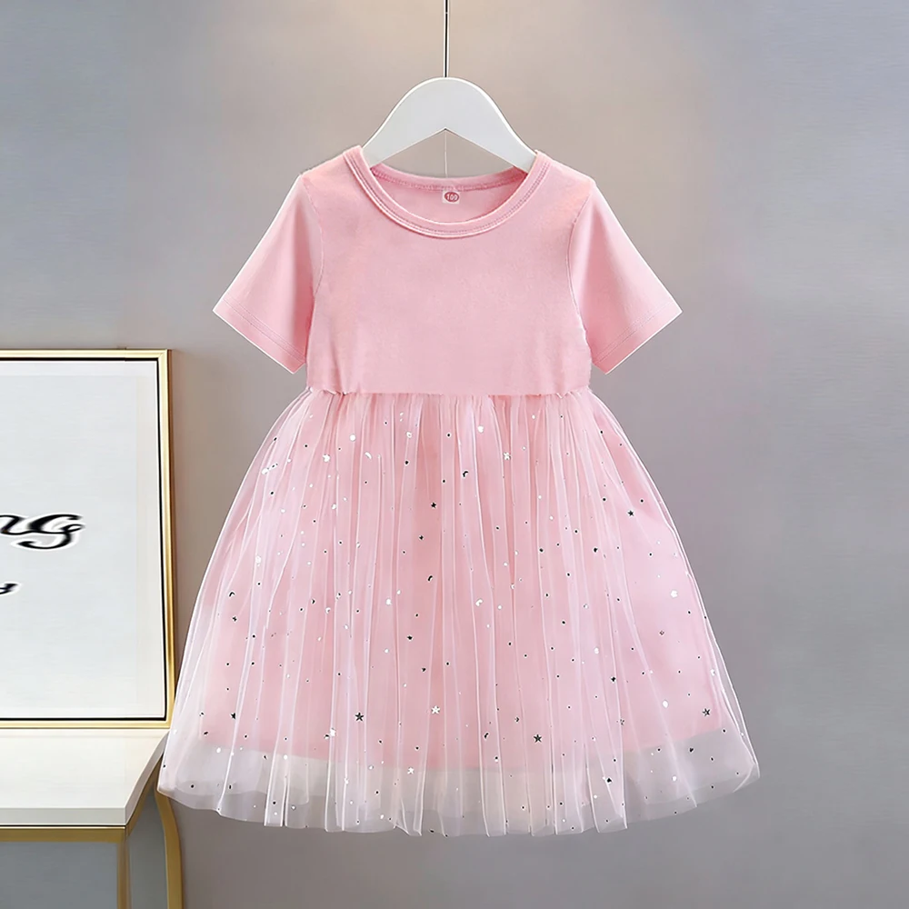 Neue Kinderkleidung, kurzärmeliges Kleid für Mädchen, Sommermode, Kinder-Prinzessinnenkleid für süße Babys, Geburtstagsparty-Kleidung