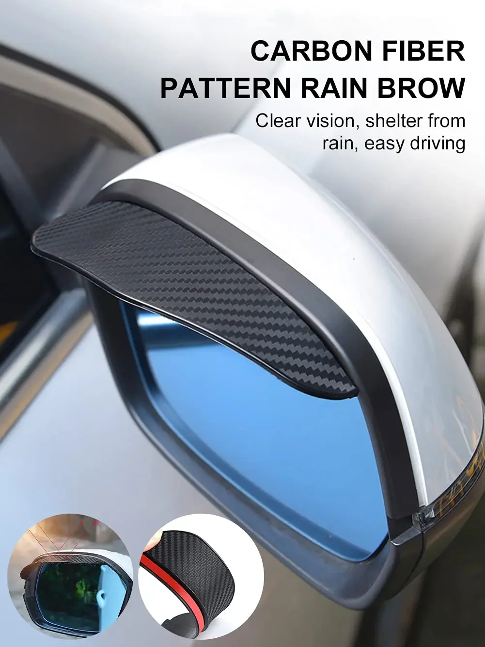 2pcs Universal Car Rearview Mirror Rain Shield Carbon Fiber Rainproof Decoration Mirror Rain Eyebrow Car Accessories
