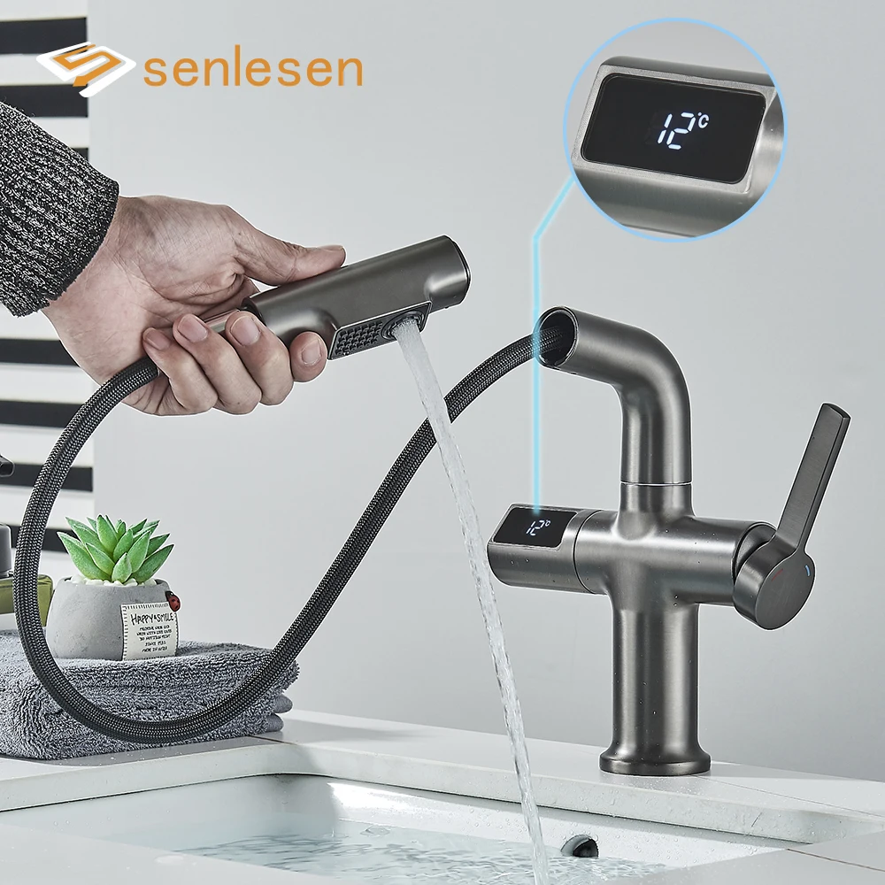 BathroomBasinFaucet360DegreeRotateLiftUpandDownDeckMounted