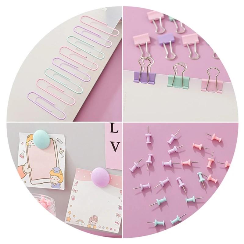 273Pcs Paper Clips Dovetails Binder Clips Push Pins and Rubber Bands Office Binding Supply for Student Teacher School Dropship