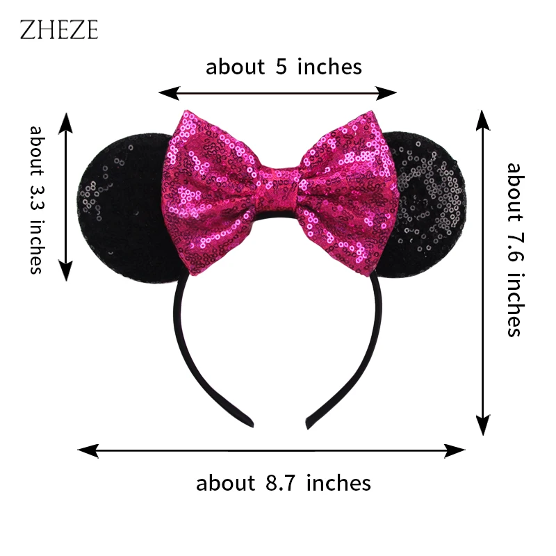 Diadema con orejas de ratón negro de Disney para niña, bandana con lazo de 5 