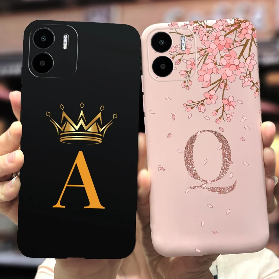 Per Xiaomi Redmi A1 Case 2022 New Crown Flowers Coppia Lettere Cover Custodia Morbida In Silicone Per Xiaomi Redmi A1 Plus A1 + Shell