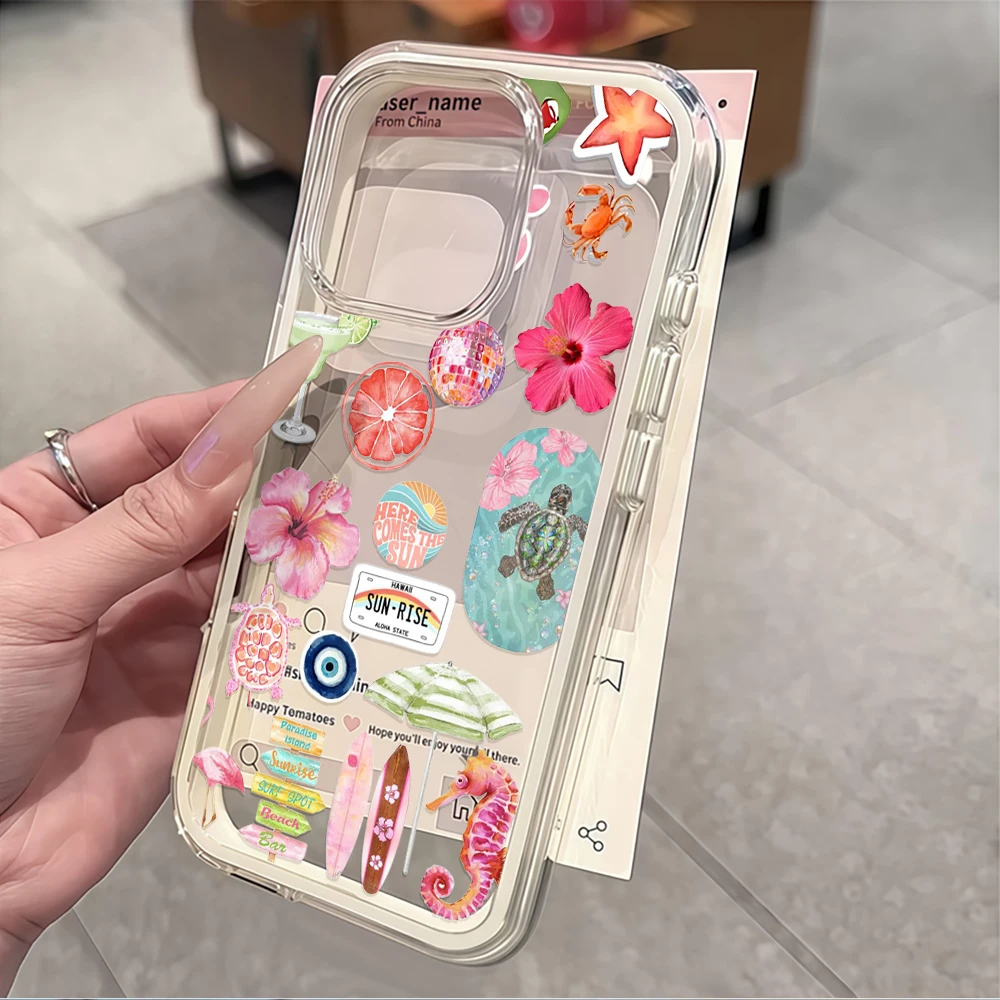 Summer Hawaii Beach Sticker Clear Phone Case - Soft Protective Cover