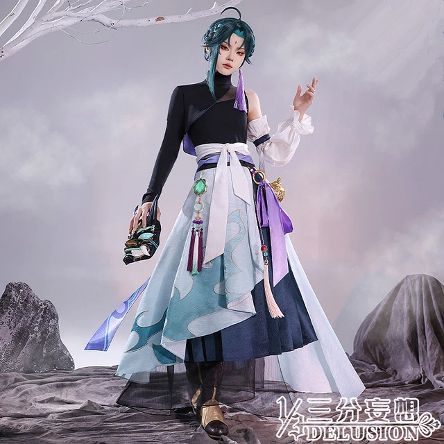 XIAO fantasia cosplay masculina, traje masculino de Natal, top e