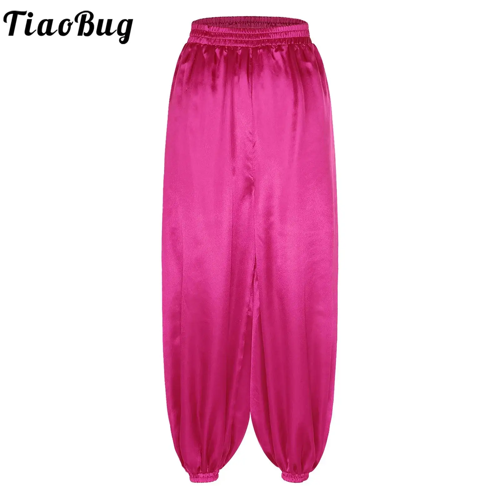 Men Shiny Loose Tie Leg Pants Elastic Waistband Satin Bloomers for Indian Arab Belly Stage Performance Trousers