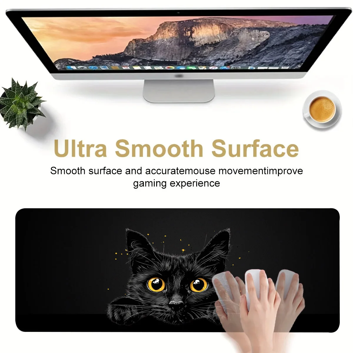 Kawaii Black Kitten Mouse Pad Image 2