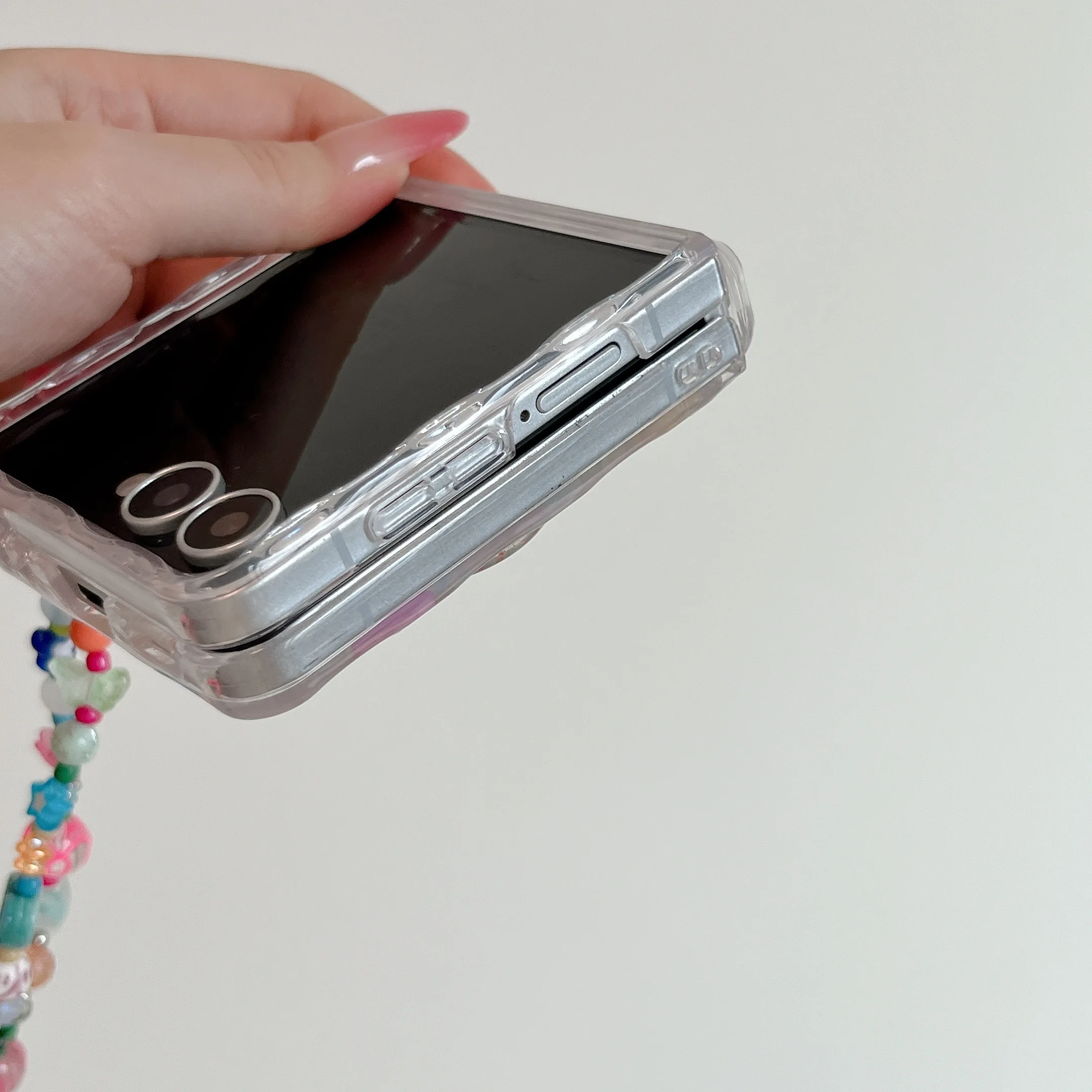Magnetic Axis Fold Wave Edge 3D Button Transparent Shockproof Phone Case