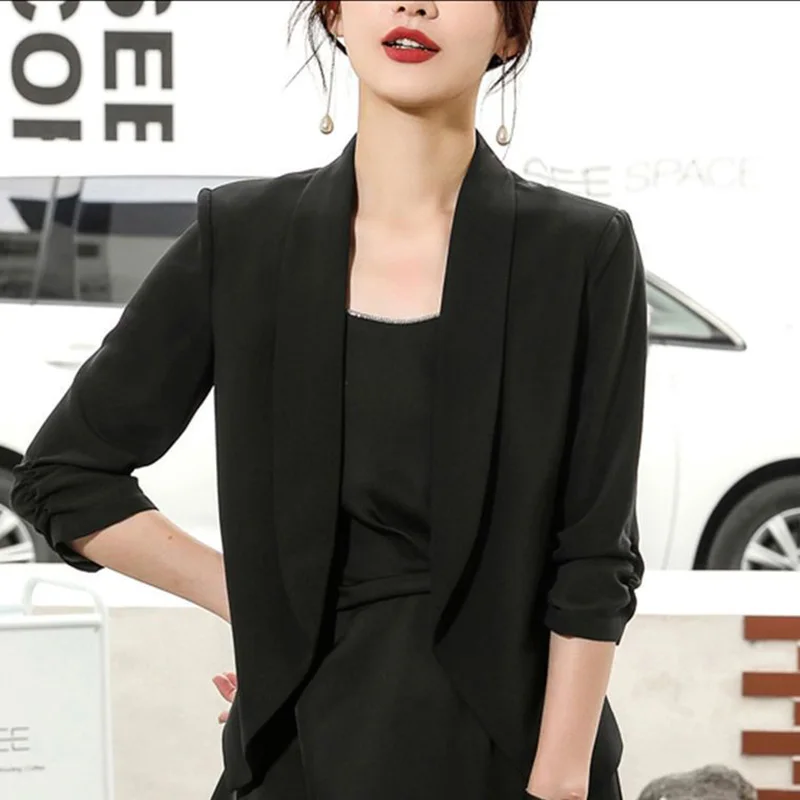 Elegant Solid Color Spliced Shirring Irregular Blazer Women's Clothing 2023 Autumn New Oversized Casual Tops Office Lady Blazers