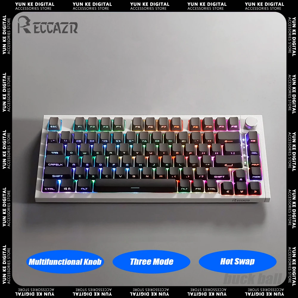 

RECCAZR KW75Pro Mechanical Keyboard Multifunctional Knob 81 Keys Three Mode Wireless Hot Swap Gaming Keyboard Gaske PC Gamer Mac