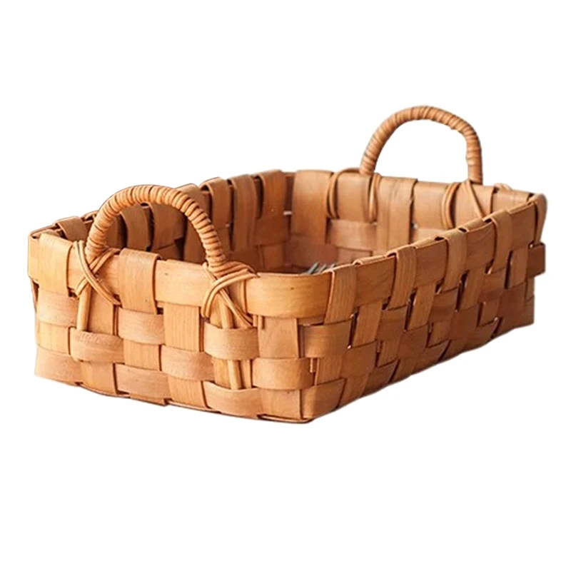 

Hand Woven Bread Fruit Basket And Serving Trays For Dining, Coffee Table, Kitchen Counter, With Handle