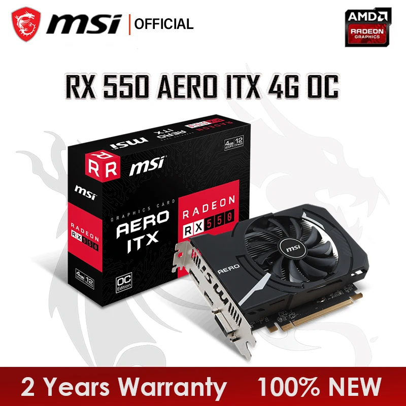 

NEW MSI Radeon RX 550 AERO ITX OC 4G Graphics Cards GDDR5 DVI HDMI DP GPU 128Bit RX 550 4GB Video Card PCIE3.0 Clock 1203MHz