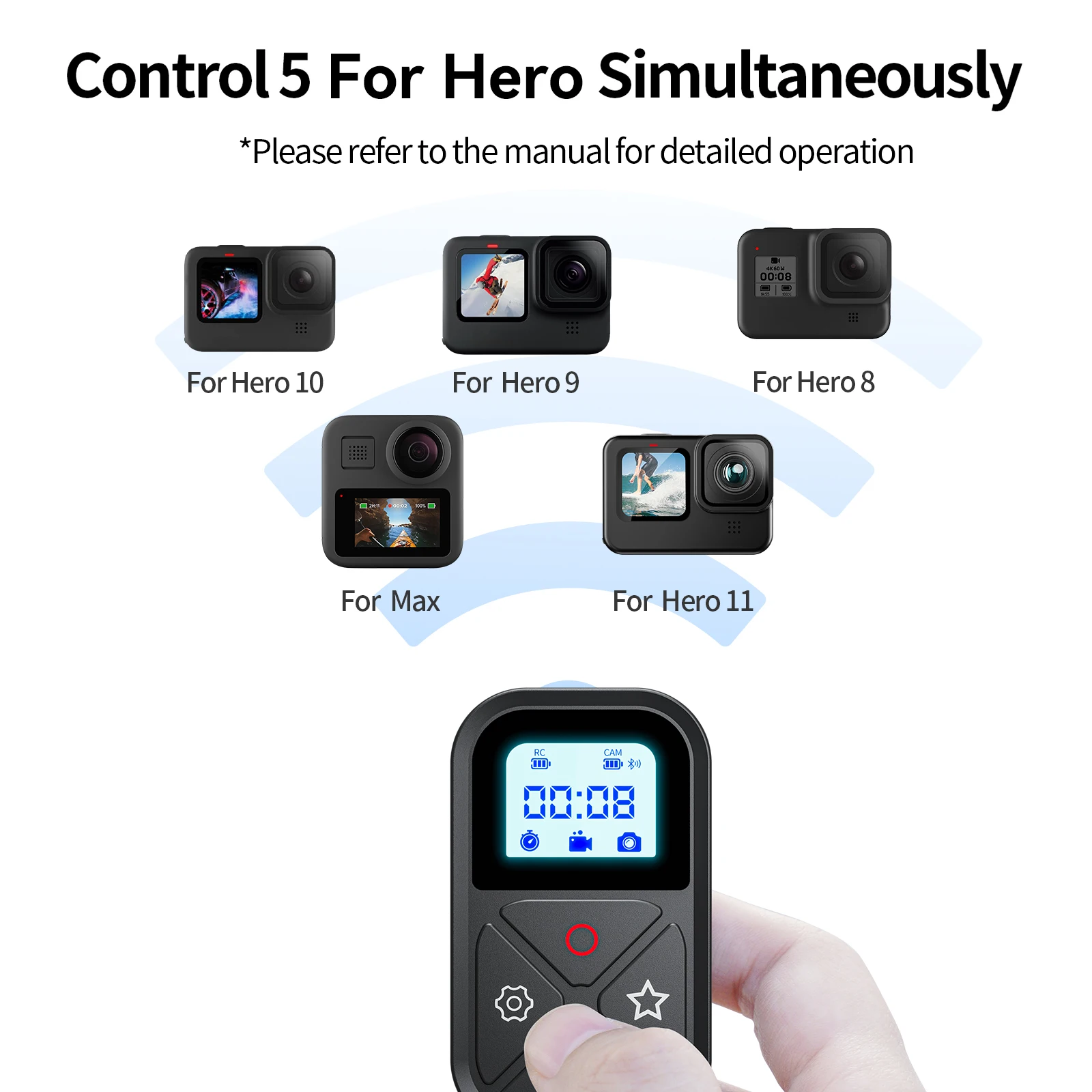 TELESIN 80M 블루투스 리모컨 GoPro Hero 12/11/10/9 Max 스마트 기기용 무선 스마트 리모컨 GoPro 액세서리용