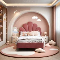 Rosahwnda Lit simple pour enfants 90/140x200 cm, lit double, tête de lit fleurie réglable en hauteur, lit rembourré pour filles, sans matelas 2