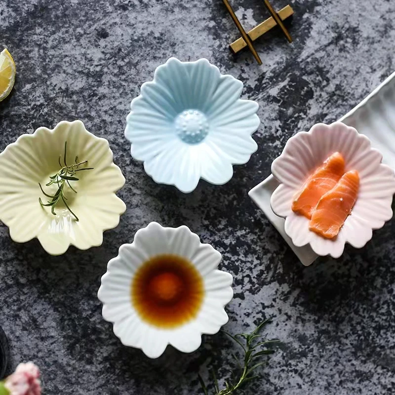 Ceramic Plates for Sauce Dish, Flower Tray, Mini Plate, Fast Food Tray, Relish Dessert Plate, Christmas Gift, Sushi Dishes, 4pcs