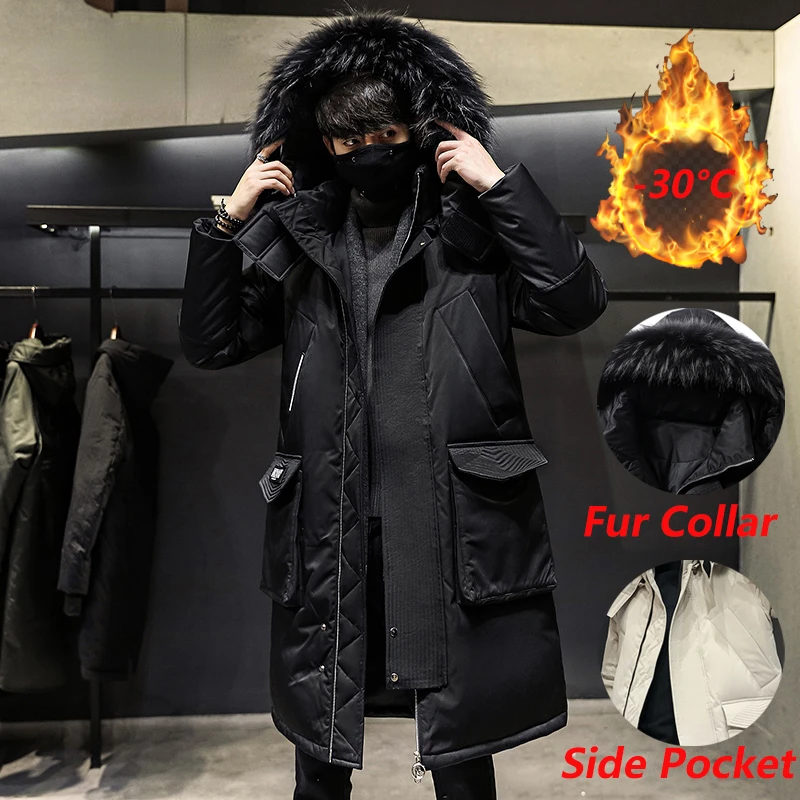 

Winter New Male Casual Long Parka Overcoat Outdoor Multi-pocket Warm Thick Men White Duck Down Jacket Hooded Puffer Jackets Coat
