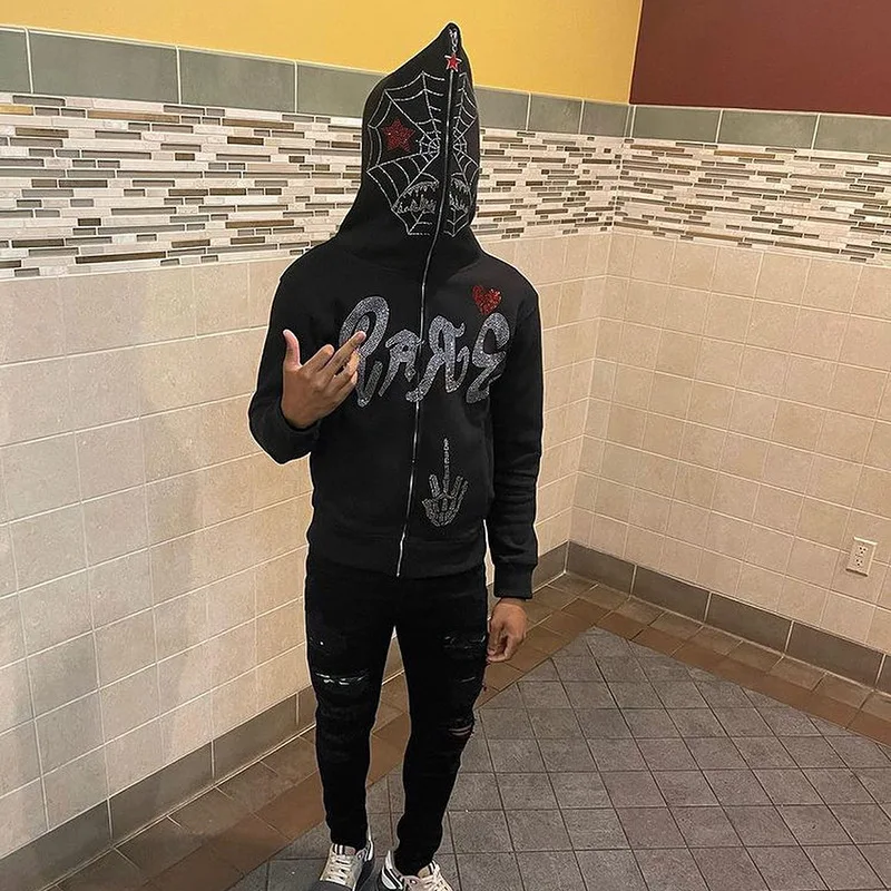 Full Zip Up Hoodies Men Goth Rhinestones Skeleton Graphic Long Sleeve  Sweatshirts Y2k Harajuku Oversized Clothing Hoodie Sweater - Hoodies u0026  Sweatshirts - AliExpress