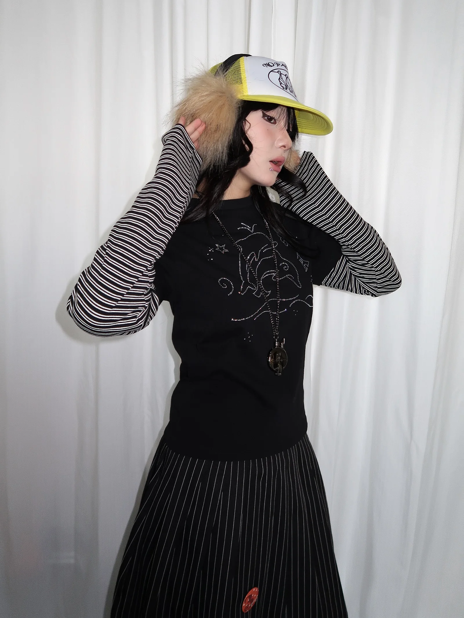 Tonngirl Y2k Vintage T-shirt Women Long Sleeve Patchwork Japanese 2000s Grunge Tops Streetwear American Retro Print Graphic Tops 5