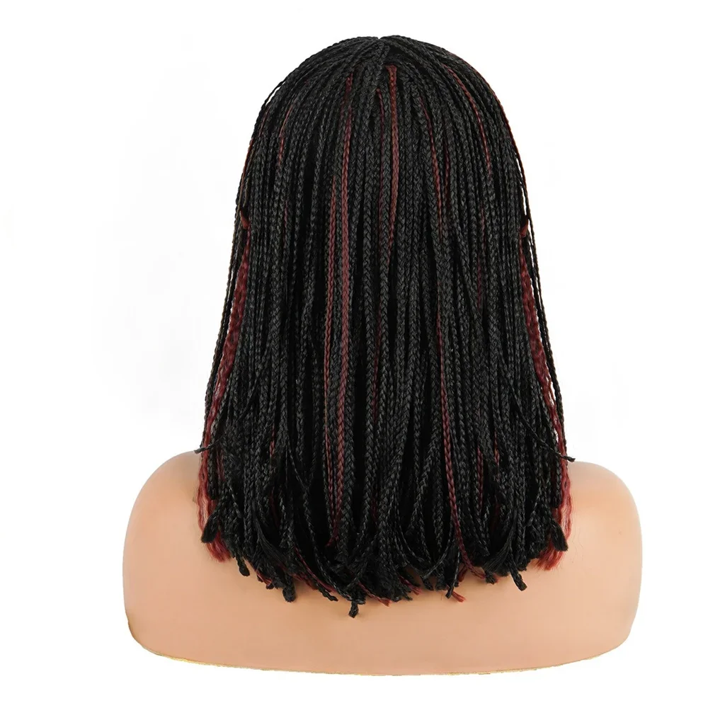 Bob Box Braid Wig Synthetic Short Three Cornrow Braided Wig For Women Fashion Blunt Bangs Dreadlocks Braided Daily Use