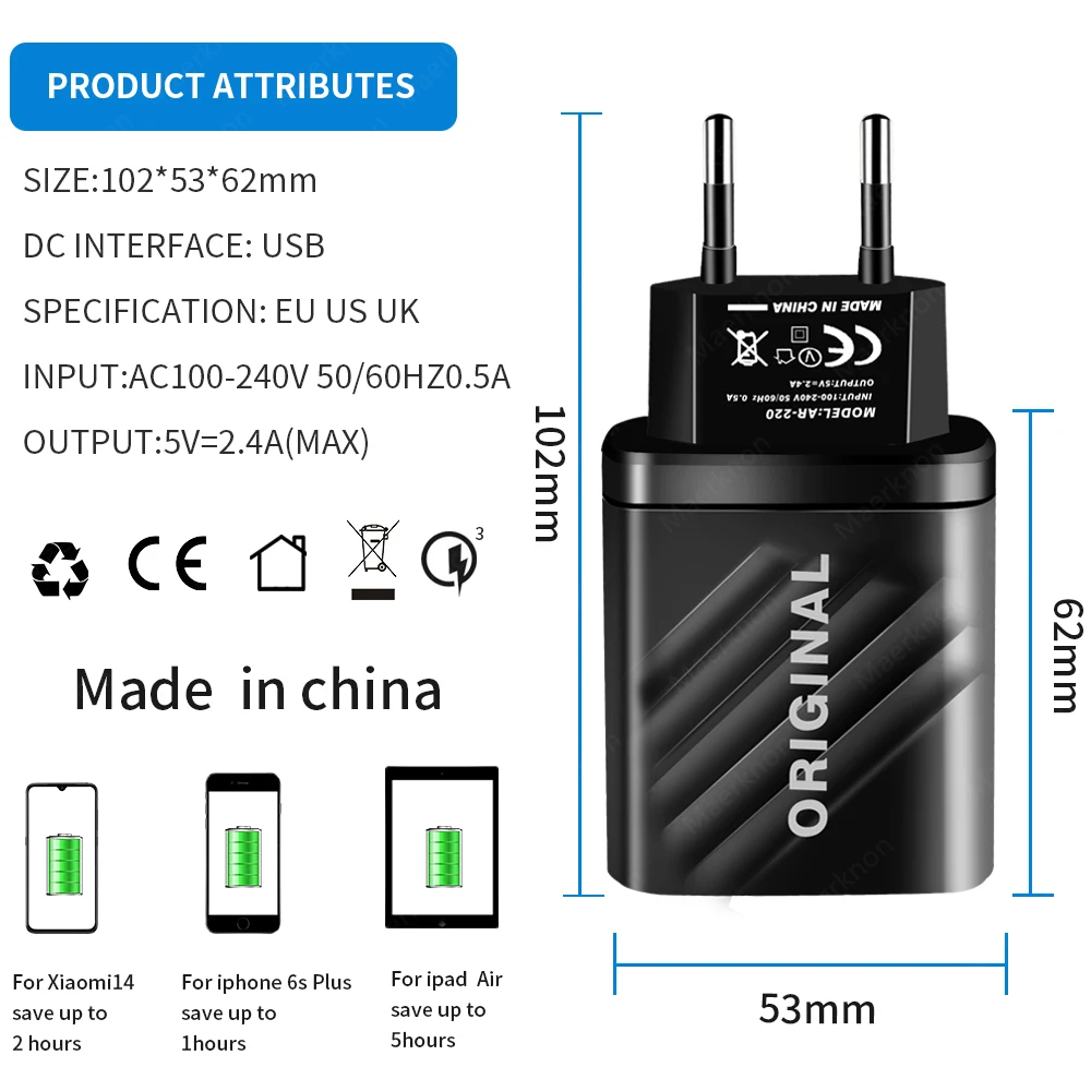 USB C Charger PD 20W Fast Charge Charger For iPhone 14 13 Pro Xiaomi 13 12 Samsung 3 Ports Mobile Phone Type C Charger Adapter