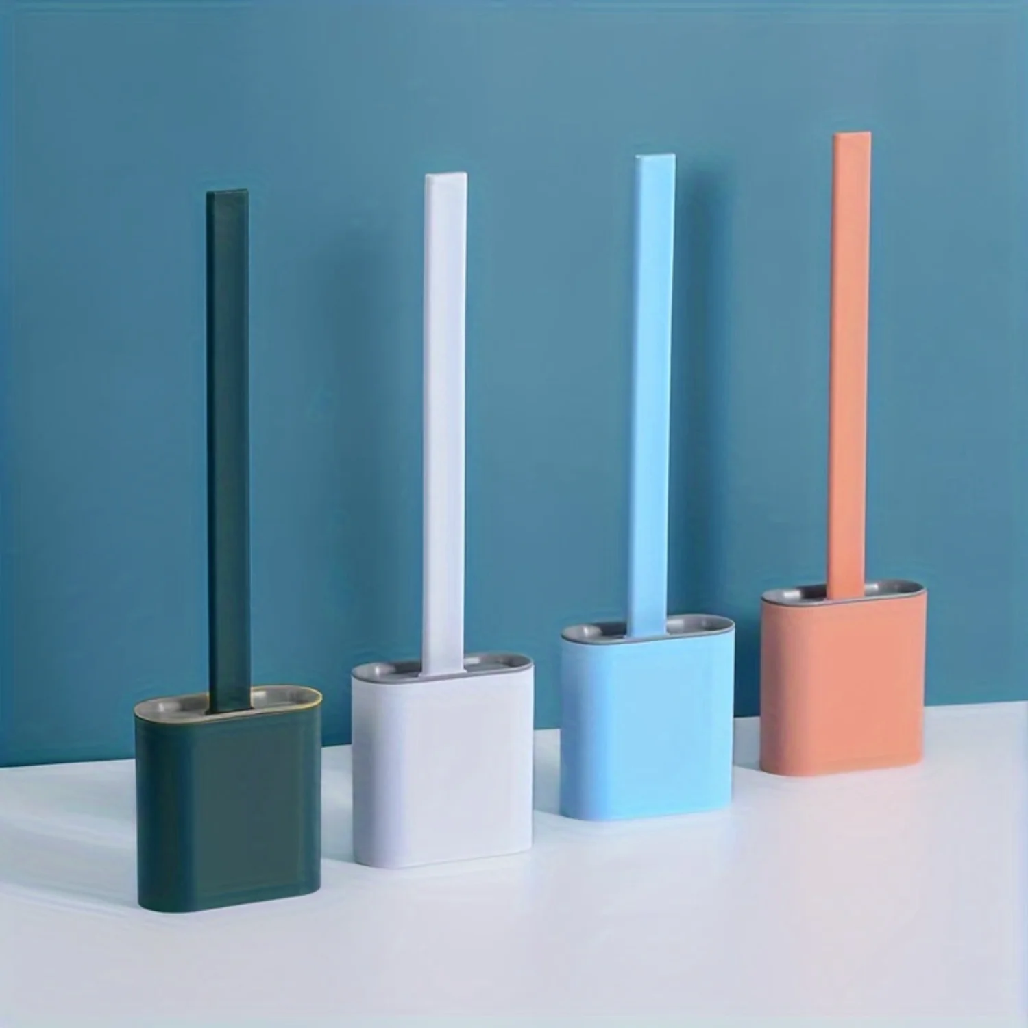 1pc Toilet Brush With Holder Set, Floor-to-ceiling Or Wall-mounted Toilet Brush With Long Handle, Flexible Toilet Bowl Cleaning