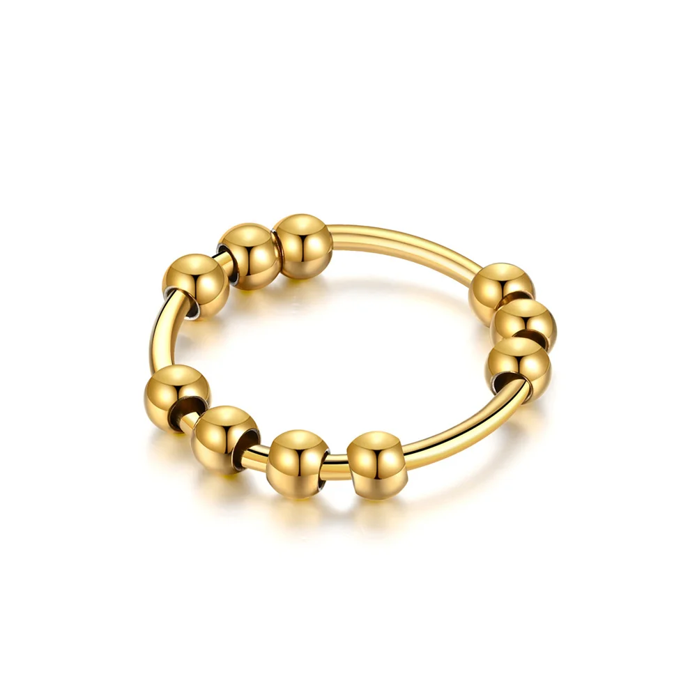 Elegant Gold & Silver Stainless Steel Spinner Ring with Beads