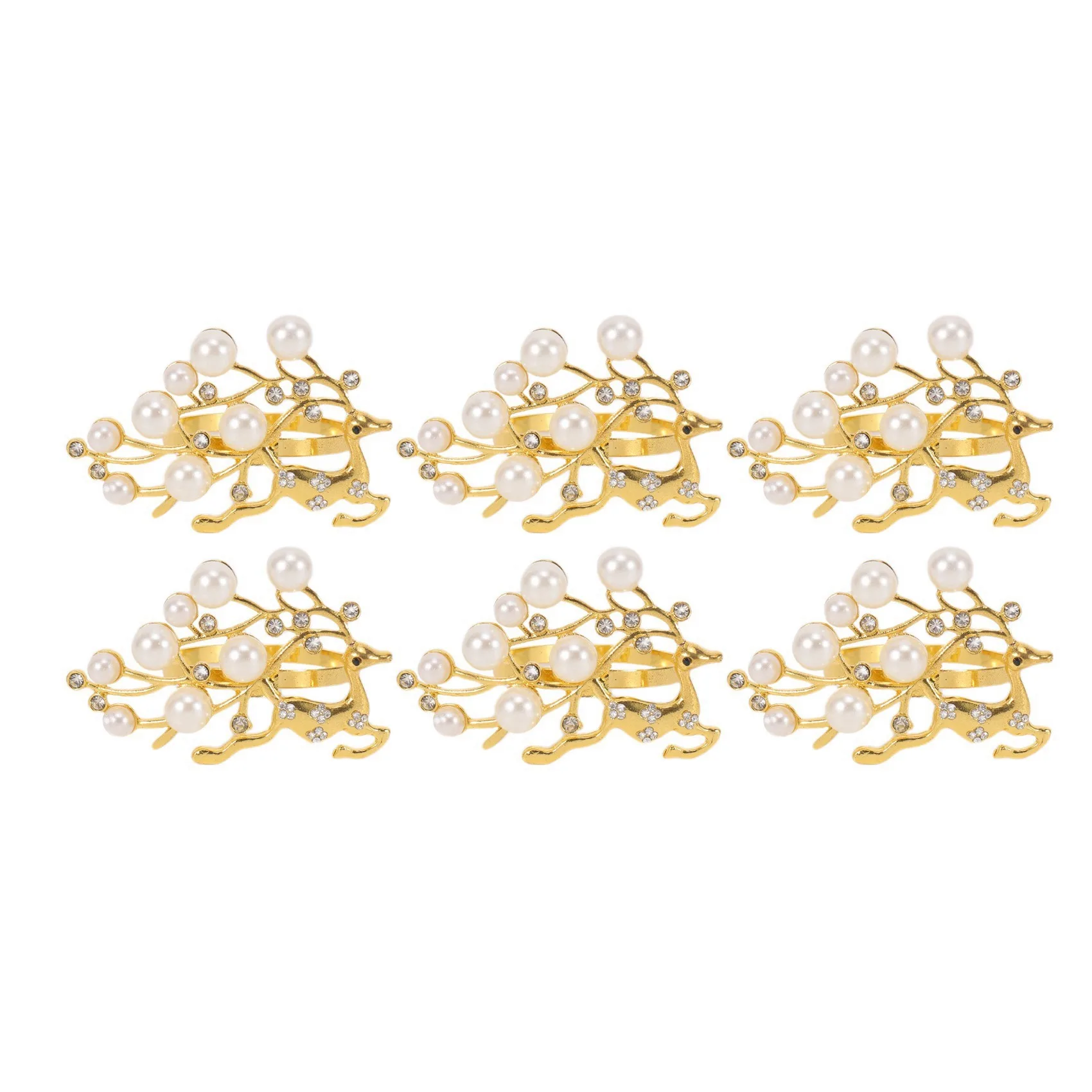Set of 6 Deer Napkin Ring Holder, Golden Napkin Rings with Rhinestone for Christmas Wedding Party Table