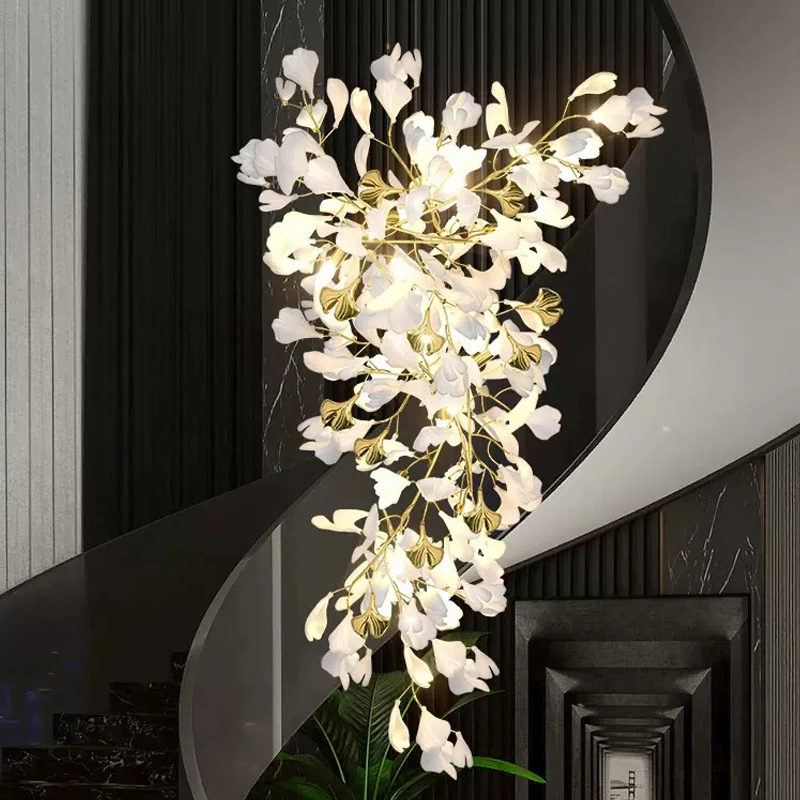 LED Chandelier Modern Ceramics Ginkgo Biloba Decoration Villa Living Room Indoor Hanging Lights Fixture