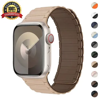애플 워치 밴드용 마그네틱 루프 실리콘 팔찌, iWatch 시리즈 9 8 7 6 5 4 3 Se 울트라 2 스트랩, 44mm, 40mm, 49mm, 45mm, 41mm, 38mm