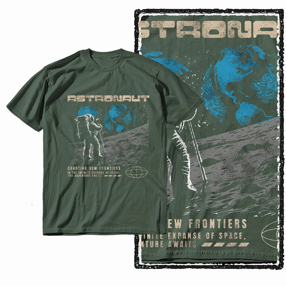 G37 Armeegrünes, großes Herren-T-Shirt aus 100 % Baumwolle mit Weltraumdruck | Streetwear Cooles Vintage O-Ausschnitt Herren T-Shirt – Detail 5