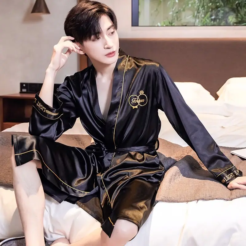 Silks Nightgown Shorts Two-piece Set Mens Kimono Robe Bathrobe Pajama Set Printed Luxury Branded Loungewear Homewear New