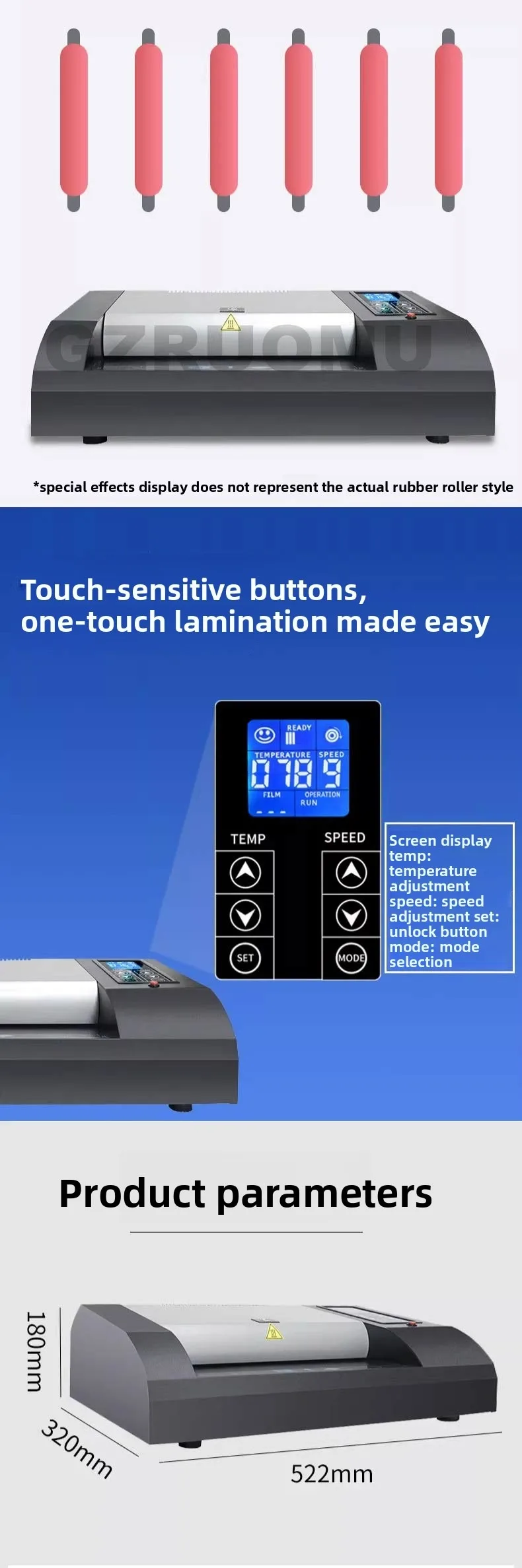A3/A4 Document Photo Hot and Cold Laminating Machine Six Roller Laminating Machi