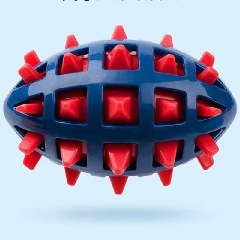 Durable Dog Rugby Toy with Soft Spines for Teeth Grinding and Squeaky Fun