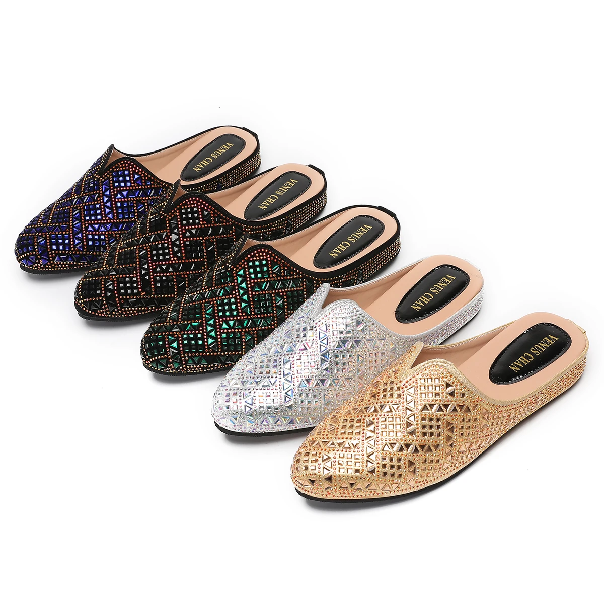 2025 Latest Design Nigeria Silver Color Half Shoes Elegant Flat Shoes for Woman Fashion Comfortable Party Slippers — view 6