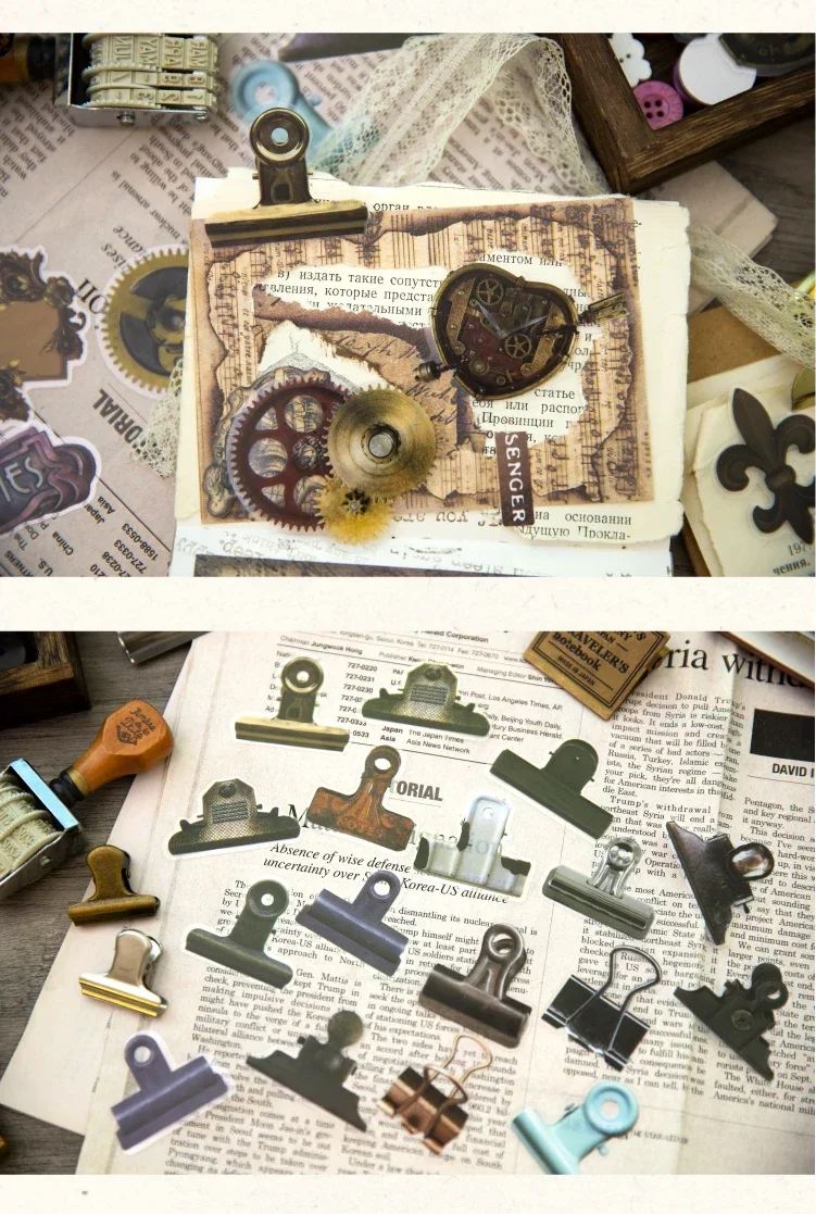 30Pcs PET Stickers Industrial Gear Mechanical Frame Lock Marke Old Materials Stationery Decoration Gift Scrapbook 138*90MM