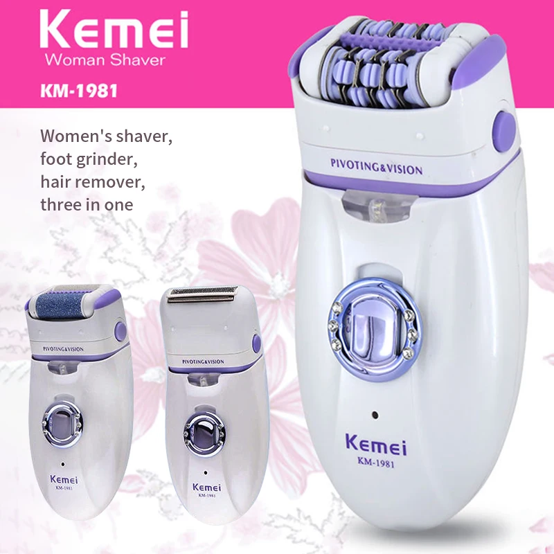 KM-1981 Women Epilator Electric Female Face Hair Removal Lady Shaver Bikini Trimmer Body Depilatory Leg Rechargeable Depilation Electric Shaver, Body Hair Trimmer, Hair Removal Epilator, Facial Hair Epilator