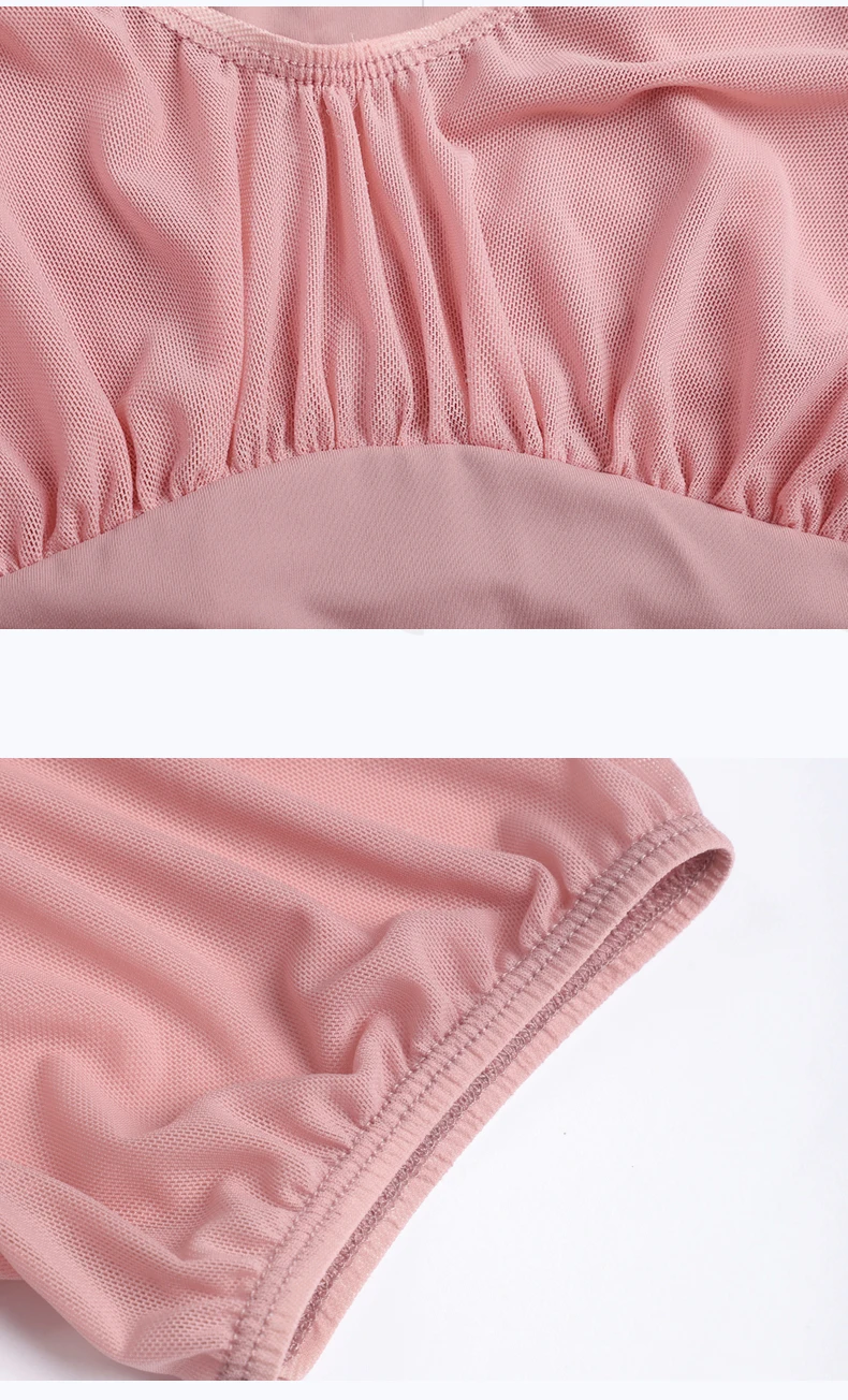Kurzarm-Ballett-Trikots für Damen, rosa Tanz-Body für Gymnastik/Yoga/Schwimmen/lyrisch – Detail 6
