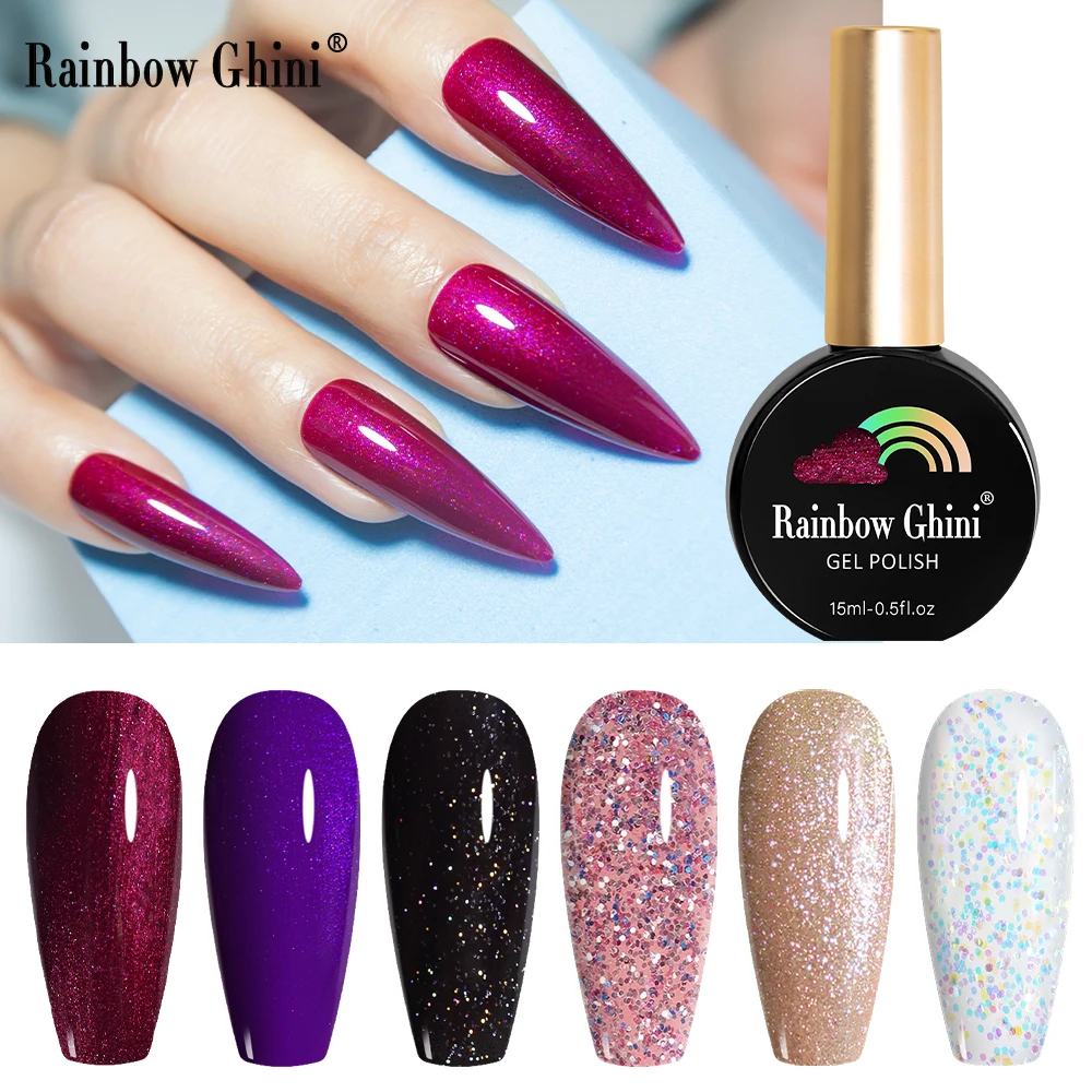 2022 Rainbow Ghini 15Ml Ultra Shiny Glitter Gel Smalto Per Unghie Vernice Semipermanente Uv Gold Nail Gel Art Forniture Per Professionisti