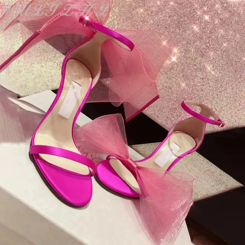 2024 New Women's Elegant Big Butterfly-Knot Party Dress Shoes Summer Sexy Open Toe High Heels Plus Size Female Sandals Wedding