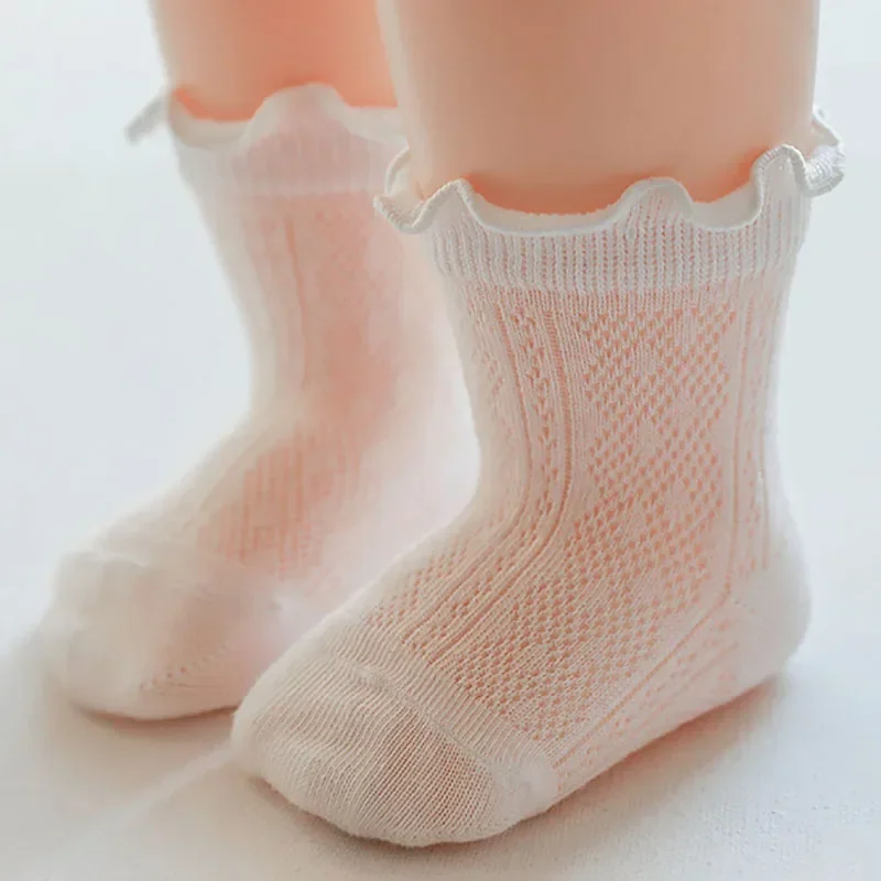 Children Kids Girls Cotton Lace Ruffle Princess Ankle Short Socks Solid White Pink Blue Spring Summer Cute Frilly Socks Stuff